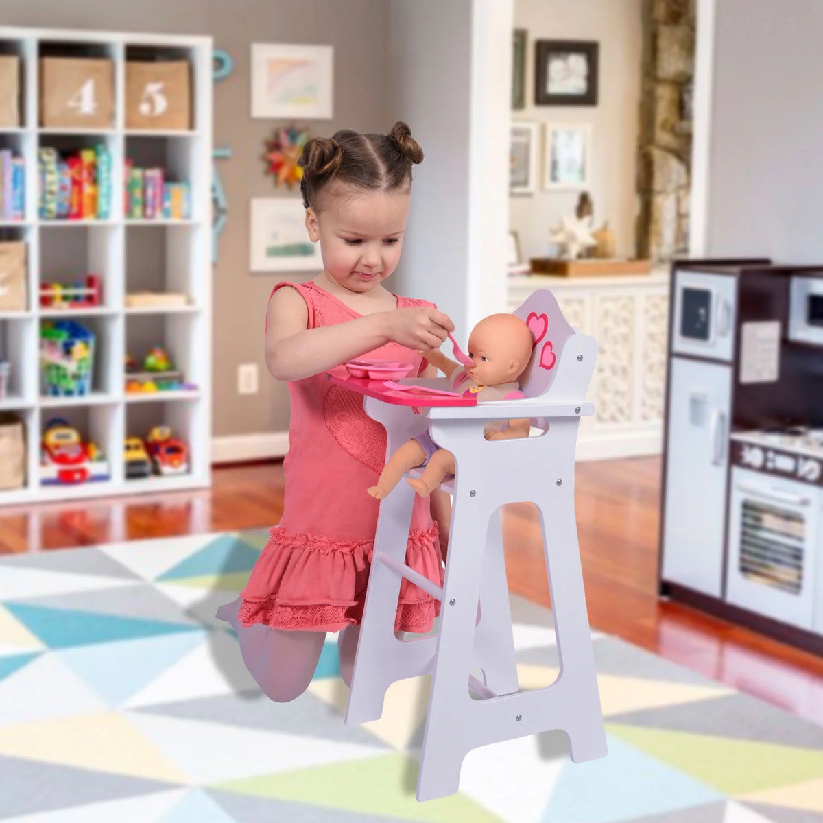 Wooden Doll High Chair with Doll Bib Fits 18" Dolls Y1469