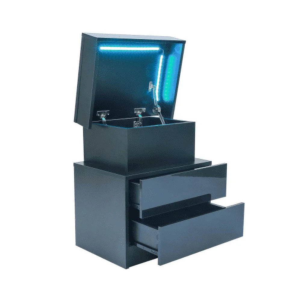 Black LED Nightstand with 2 High Gloss Drawers M652099