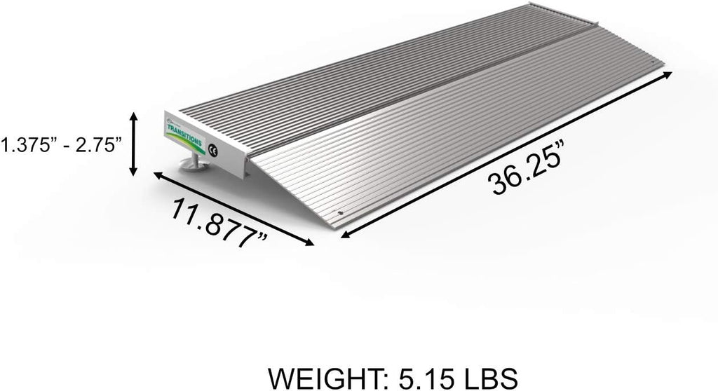 Aluminum Threshold Ramp with Adjustable Height, 12" L x 36" W, Pack of 2 D3885