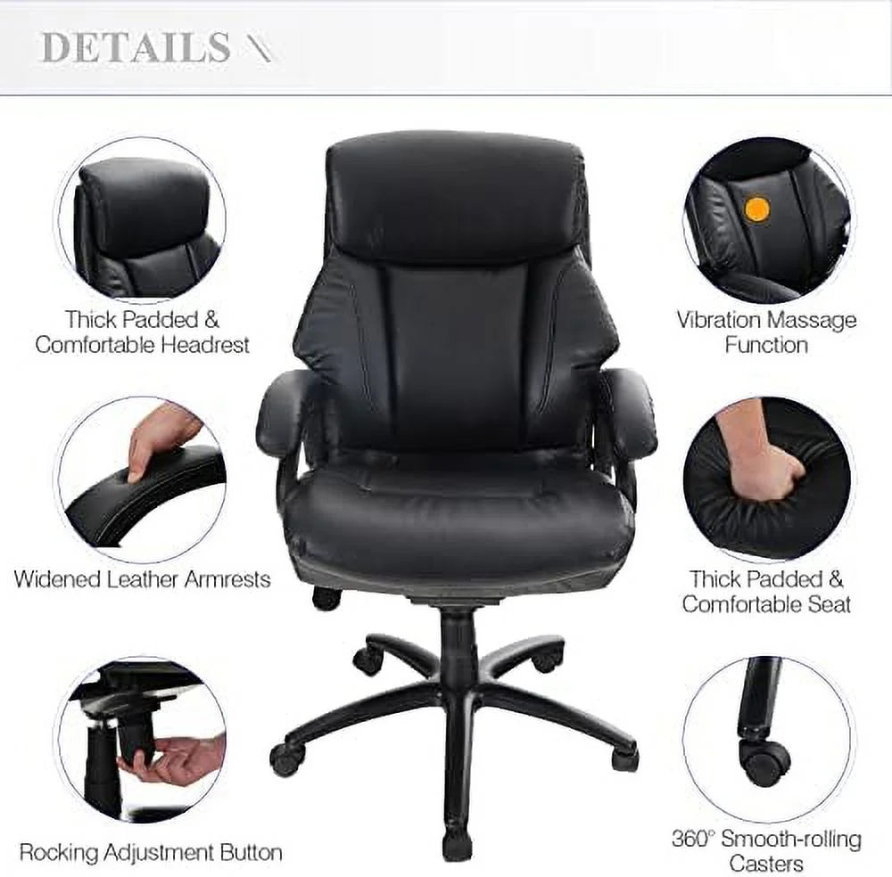 Black High Back Ergonomic Office Chair 400 lbs PU Leather L958