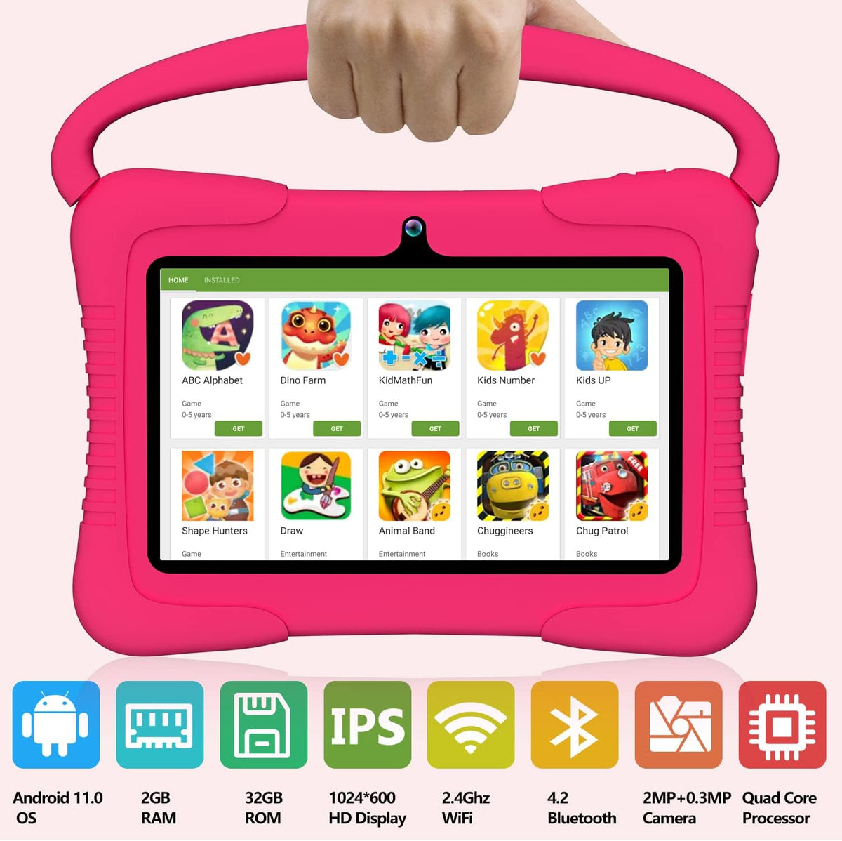 Kids Tablet 7 inch Android 11.0 HDTouchscreen Display 2+32GB Dual Camera Pack of 2 O68652