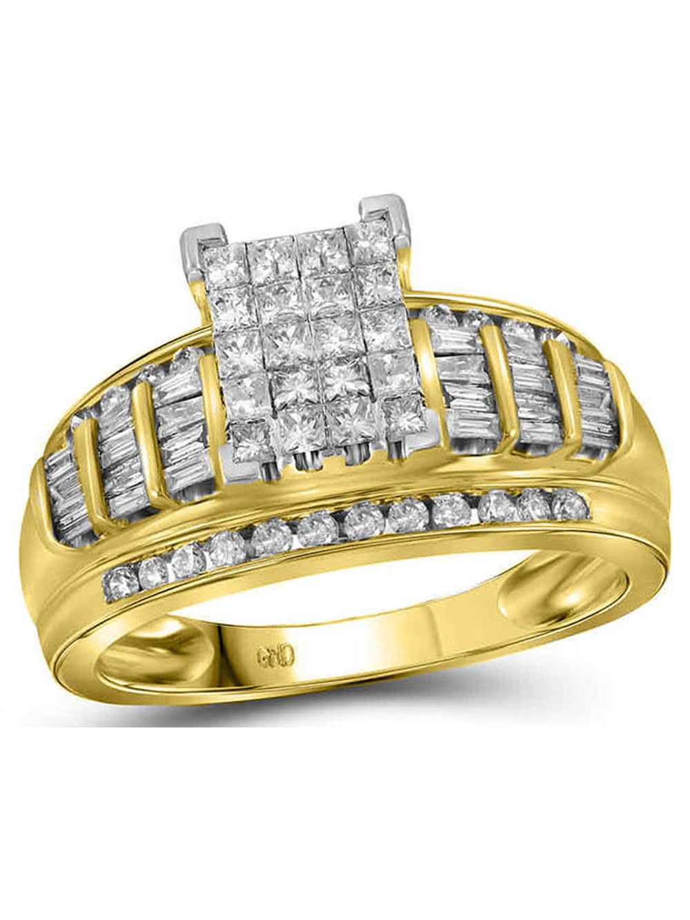 10kt Yellow Gold Princess Diamond Cluster Ring 1 Cttw S51664