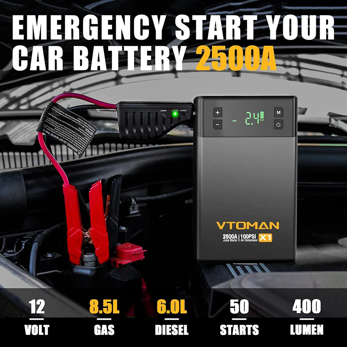 6000A Peak 12V Jump Starter with 150PSI Air Compressor F1547