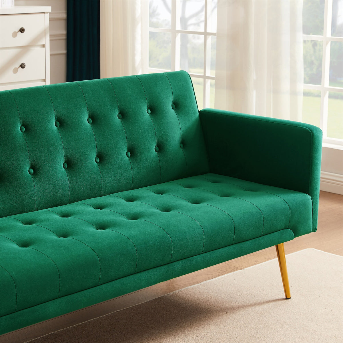Green Velvet Sofa Bed with Metal Legs M27232