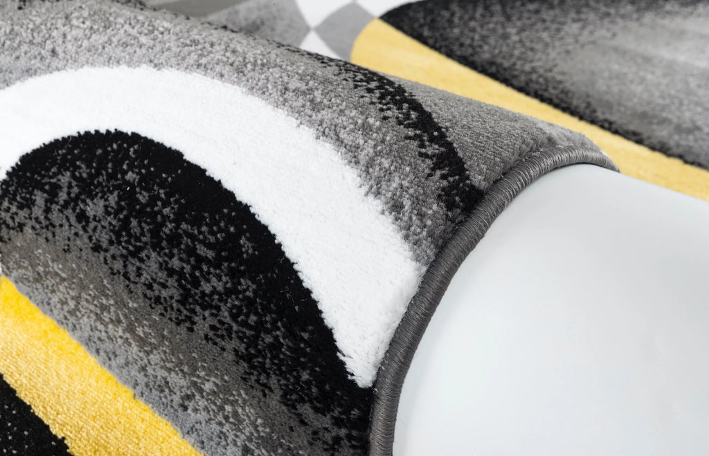 Gray Yellow Black White Abstract Area Rug L111266