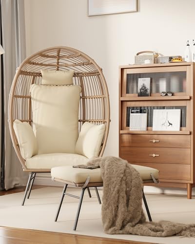 Grey Wicker Egg Chair with Ottoman G8630