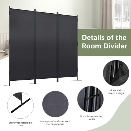 6Ft Black Folding Room Divider F895380