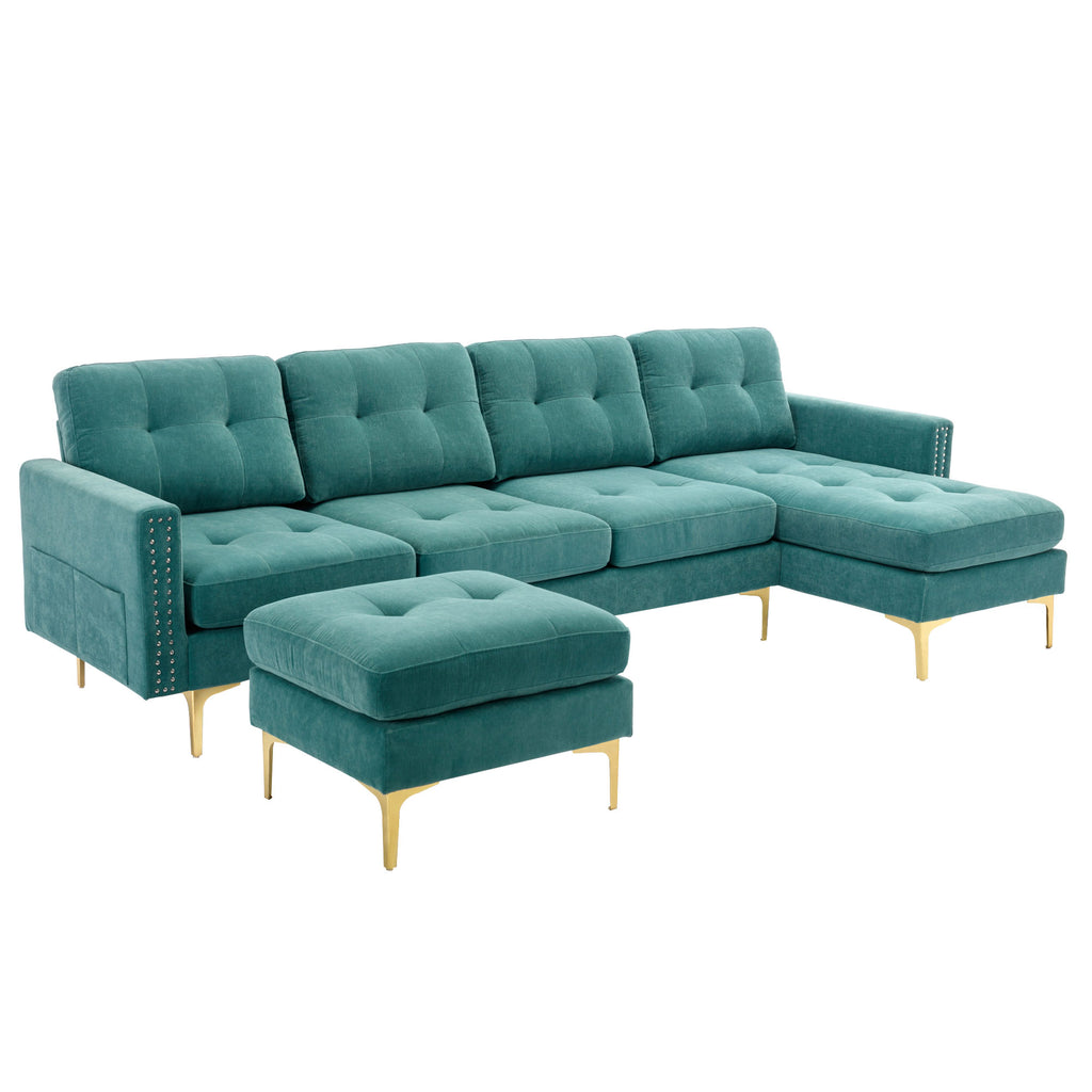 Green L-Shape Convertible Sectional Sofa with Movable Ottoman O577825