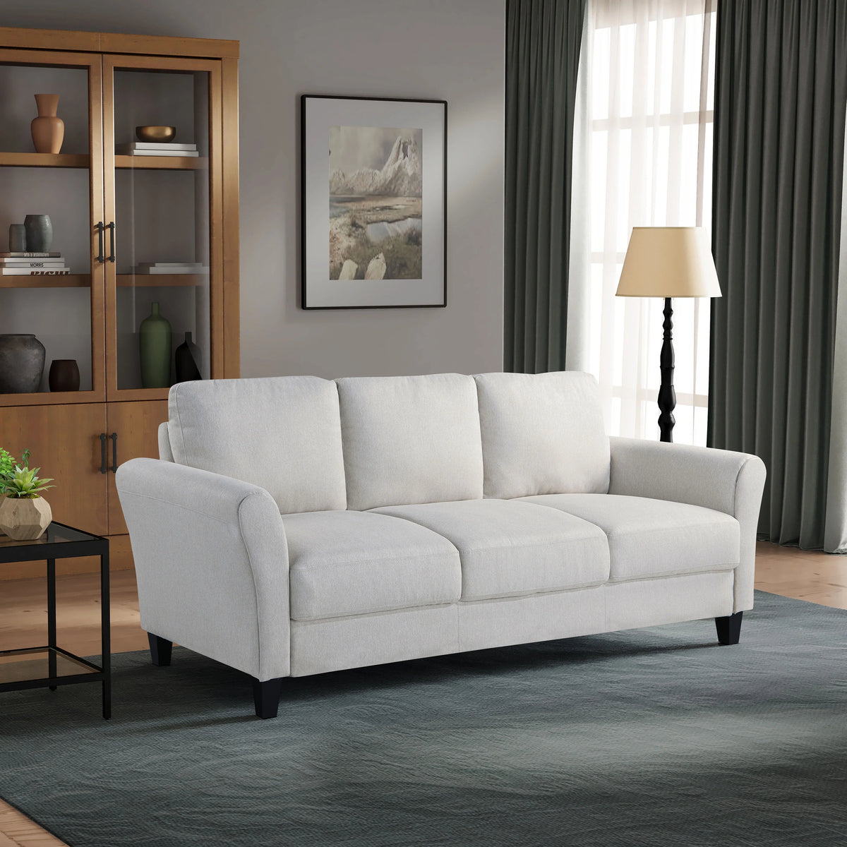 Oyster Fabric Sofa with Rolled Arms J55522