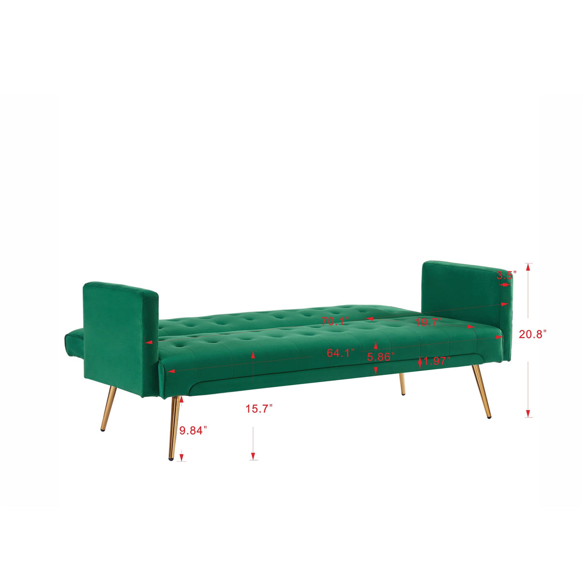 Green Velvet Sofa Bed with Metal Legs M27232