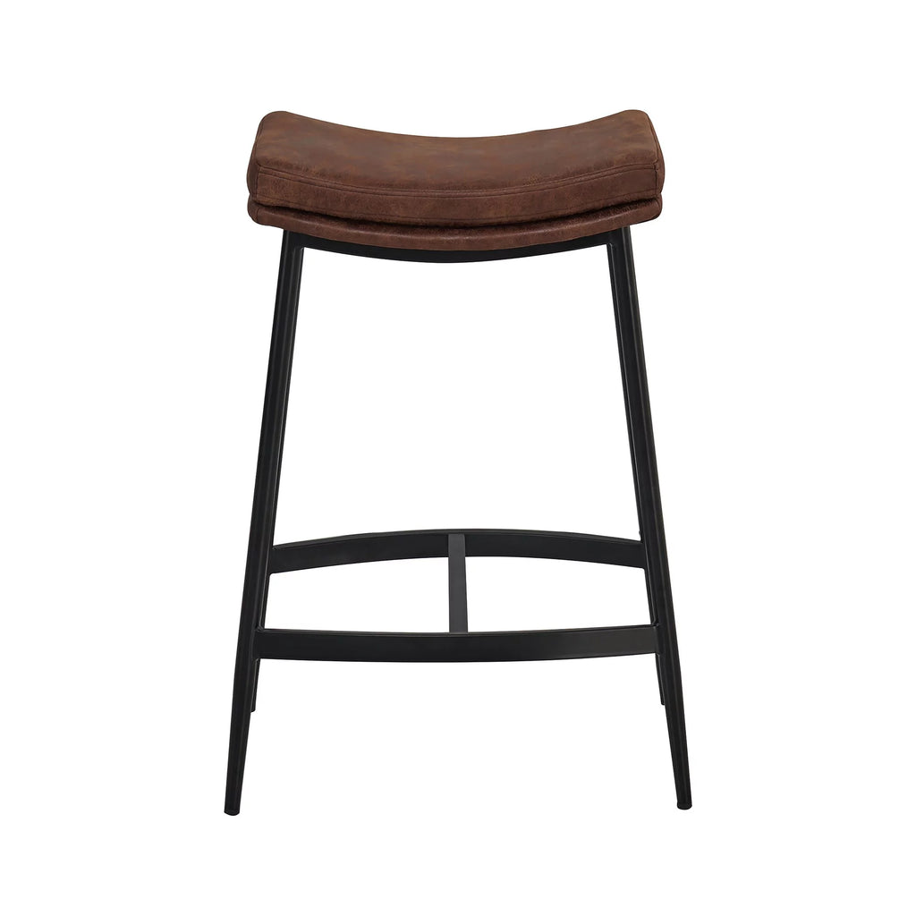 Brown Backless Upholstered Bar Stool with Metal Base R82112