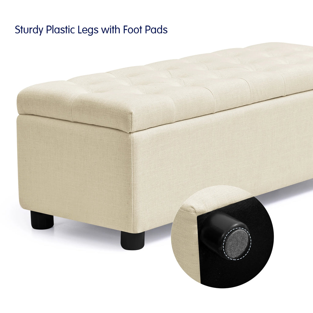 Beige Linen Fabric Storage Ottoman Bench X235183