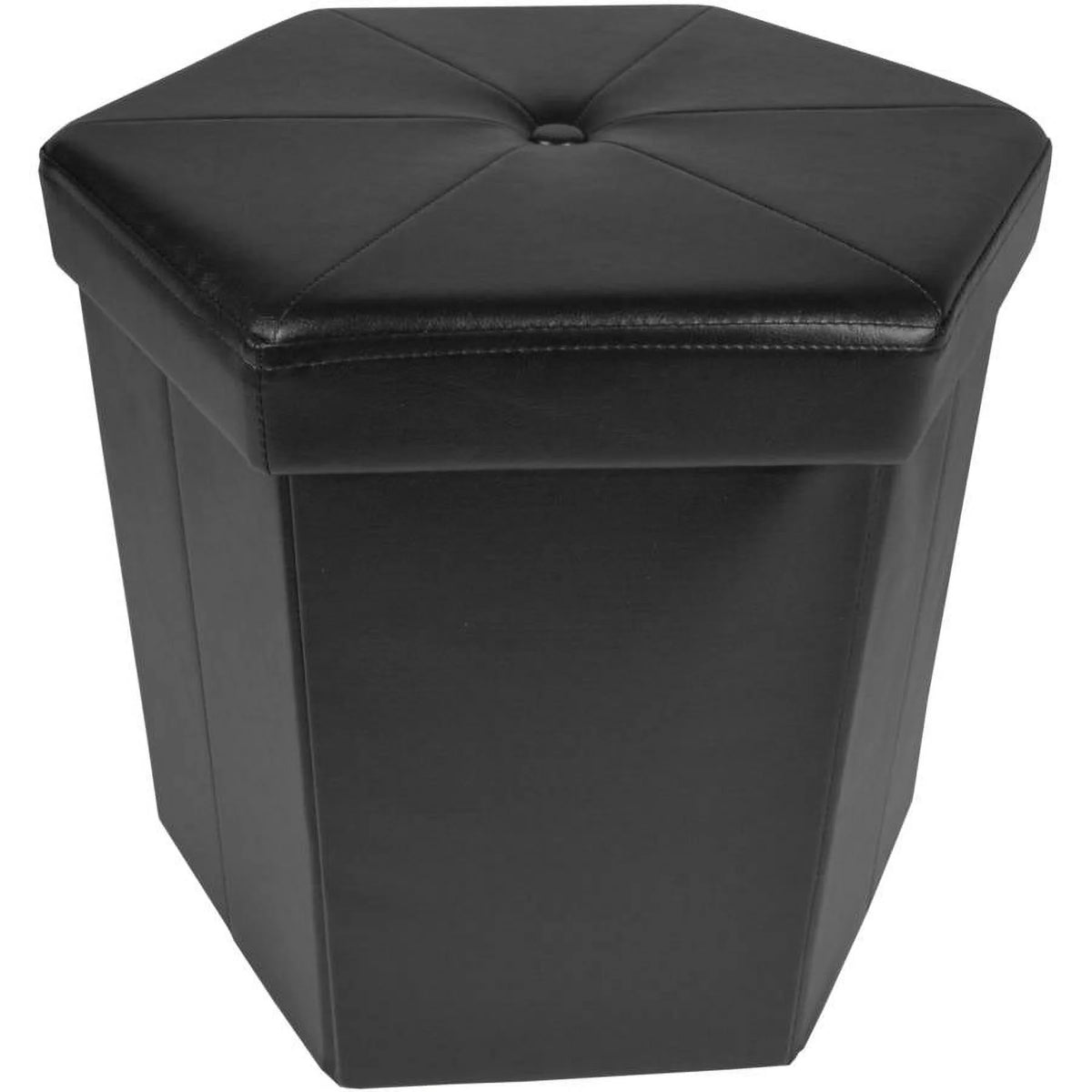 Black Faux Leather Collapsible Hexagon Storage Ottoman G53712