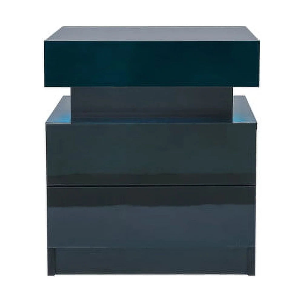 Black LED Nightstand with 2 High Gloss Drawers M652099