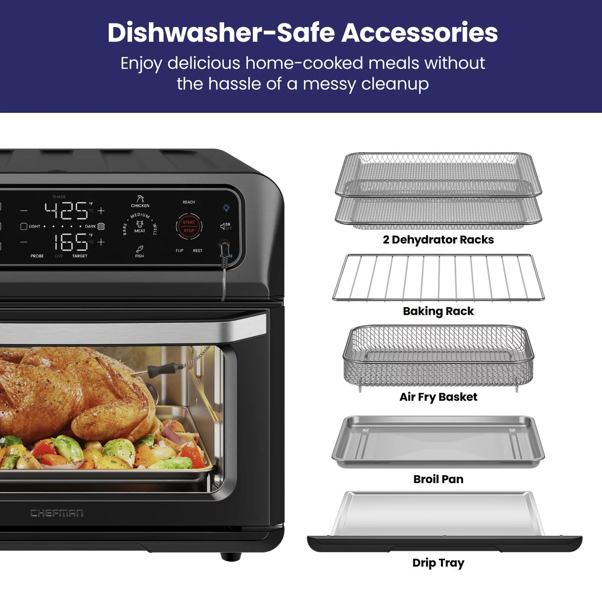 12-in-1 Air Fryer Oven Combo with Probe Thermometer, 20 Qt, Black Stainless Steel R130