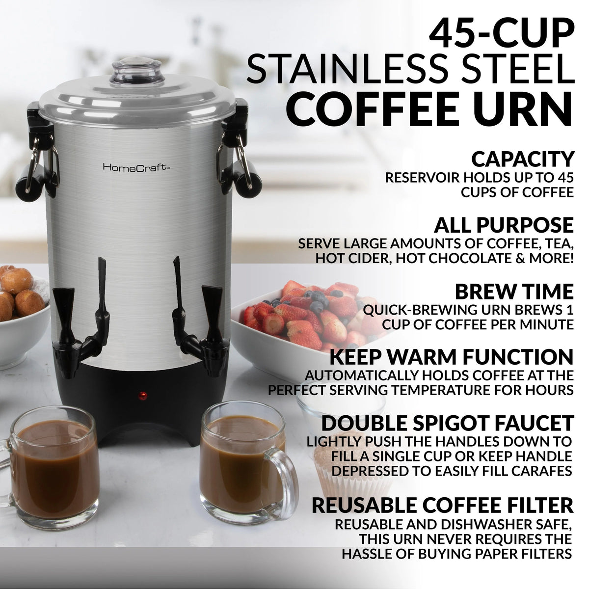 1000-Watt 45-Cup Stainless Steel Coffee Urn Y6826