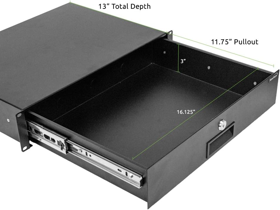 2U Black Rack Mount Drawer with Lock and Key Pack of 2 Y643011