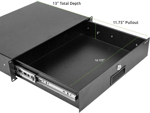 2U Black Rack Mount Drawer with Lock and Key Pack of 2 Y643011