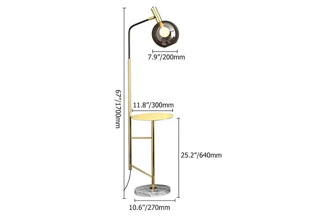 67" Tray Table Floor Lamp Dome Glass Shade 1-Light Gold F14263