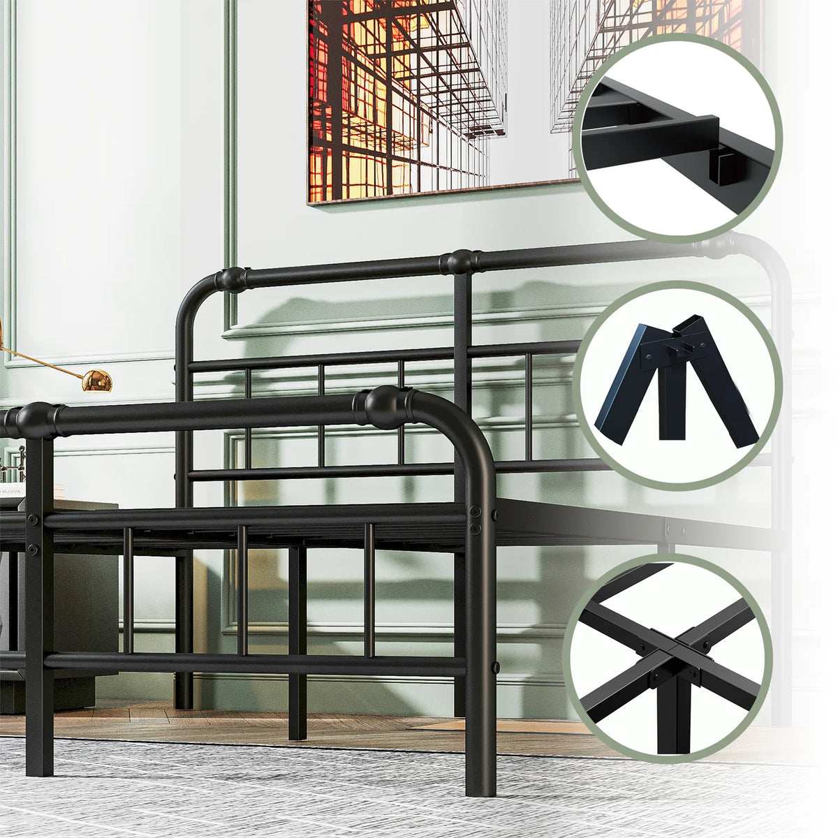 King Bed Frame with Headboard and Footboard U697