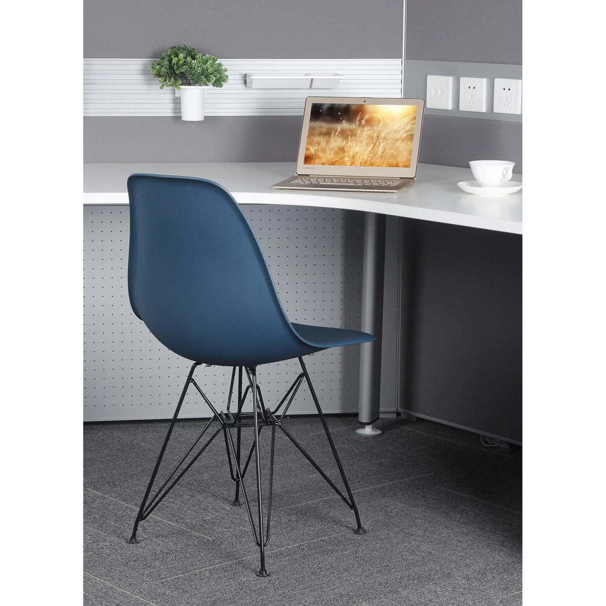 Navy Blue Armless Plastic Shell Dining Chair with Metal Legs C998379