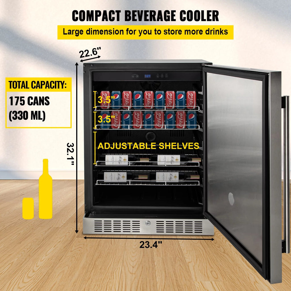 24'' Built-in Beverage Cooler 5.5 cu.ft. Reversible Door 142 Can Black & Silver A953