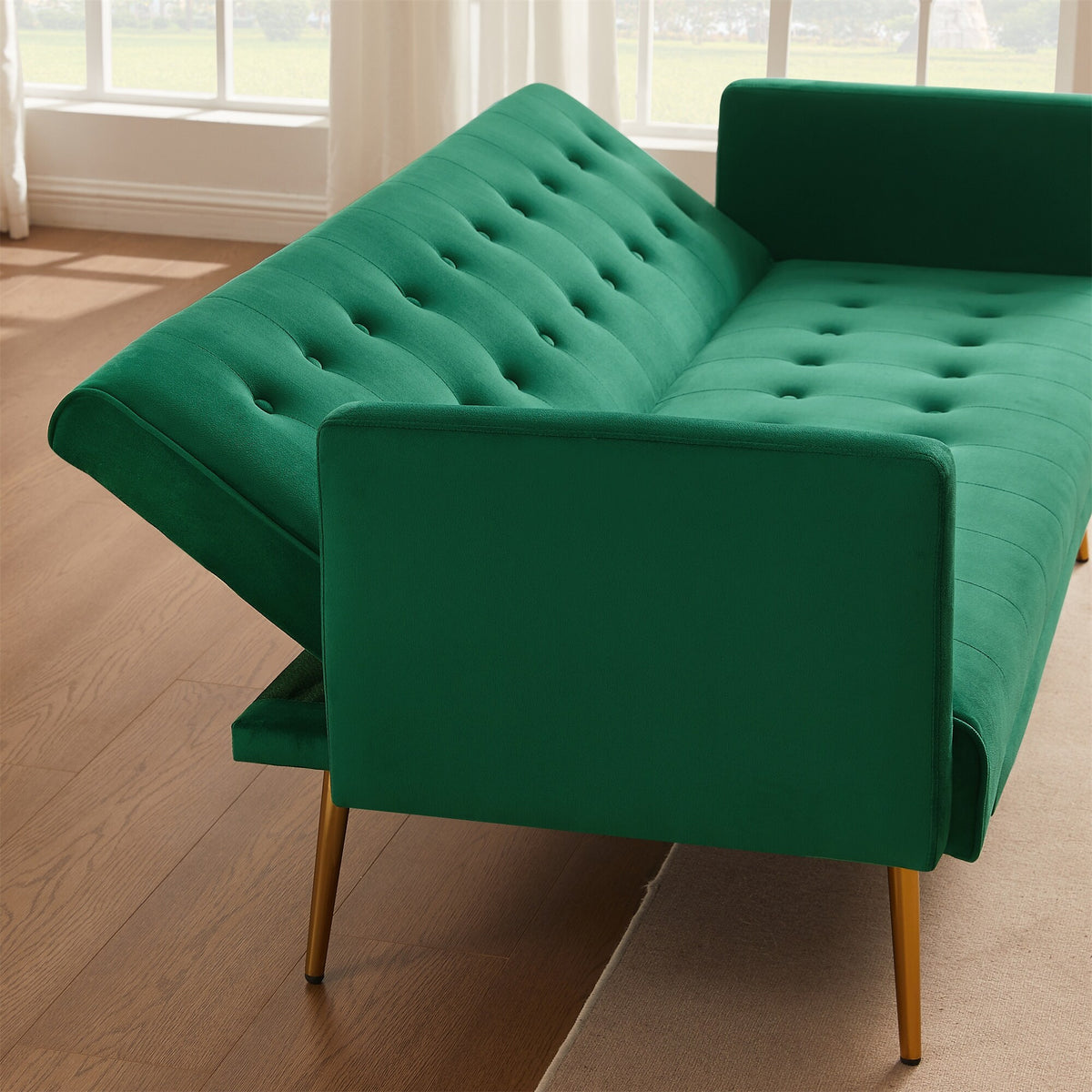 Green Velvet Sofa Bed with Metal Legs M27232