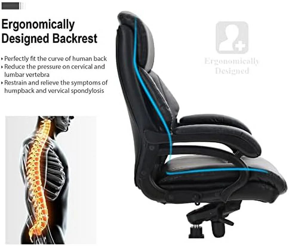 Black High Back Ergonomic Office Chair 400 lbs PU Leather L958