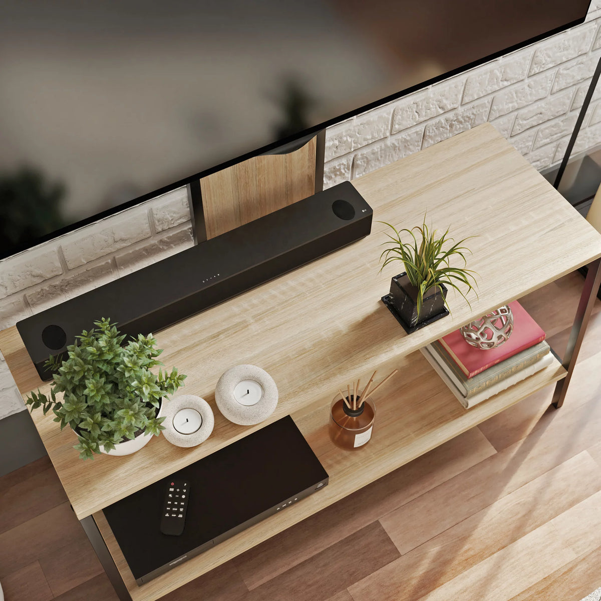 Wood & Metal 2-Shelf TV Stand with Mount A6835