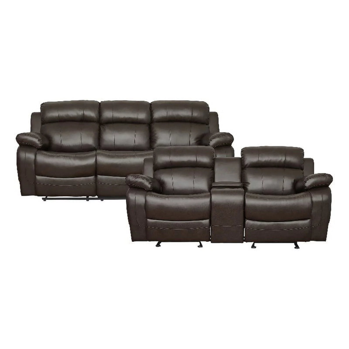 Brown Faux Leather 2-Piece Reclining Sofa Set O675