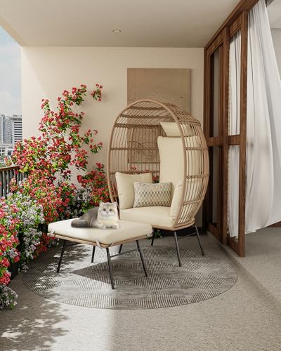 Grey Wicker Egg Chair with Ottoman G8630
