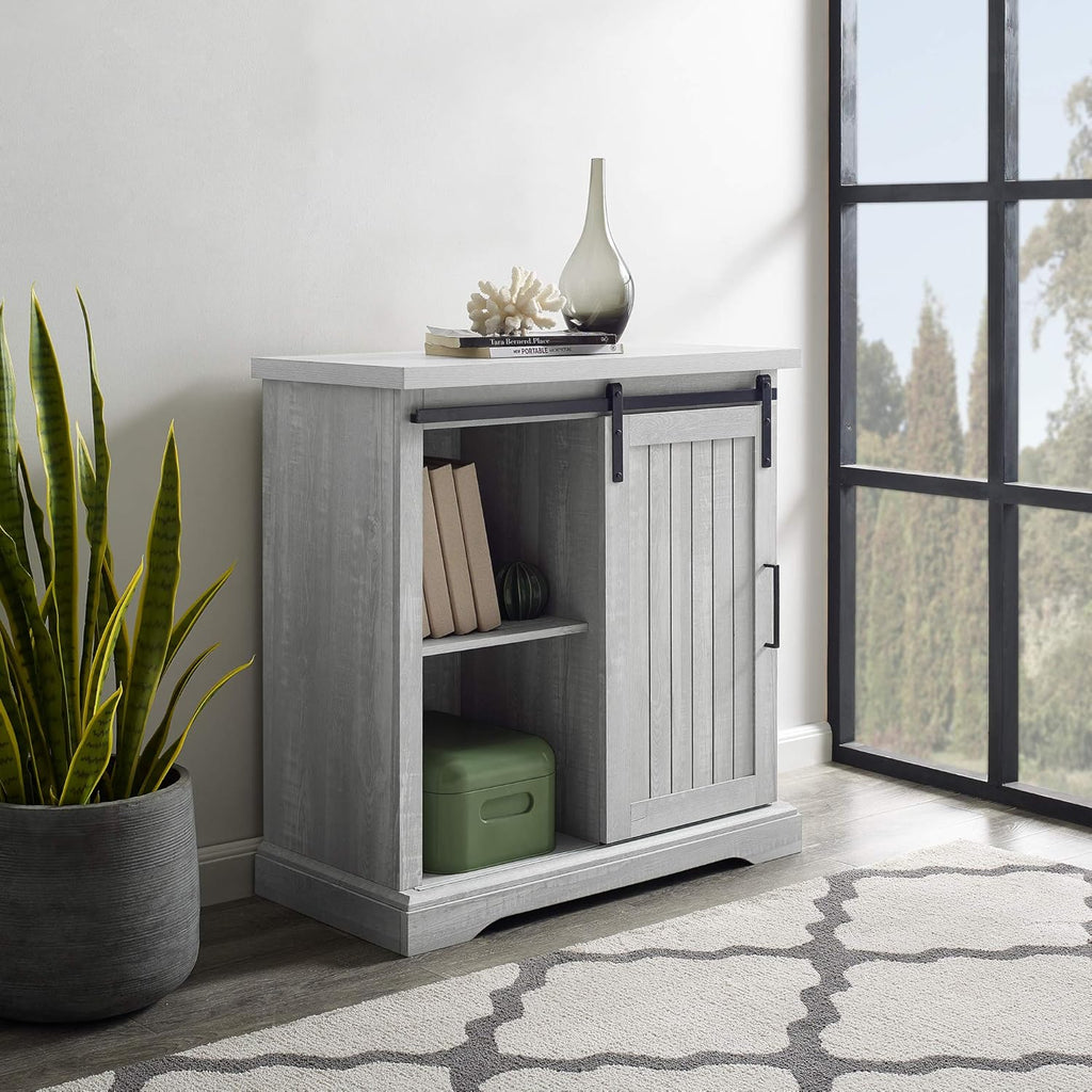 White Oak Sliding Slat Door Storage Cabinet F4253