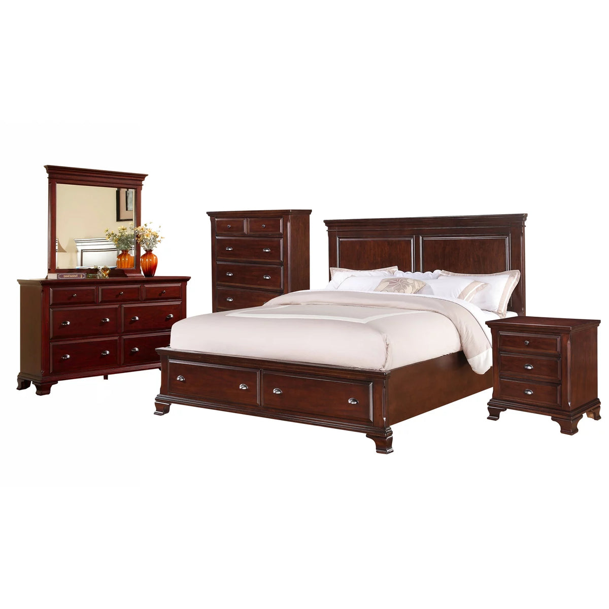 Cherry Storage 5-Piece Bedroom Set King W985153