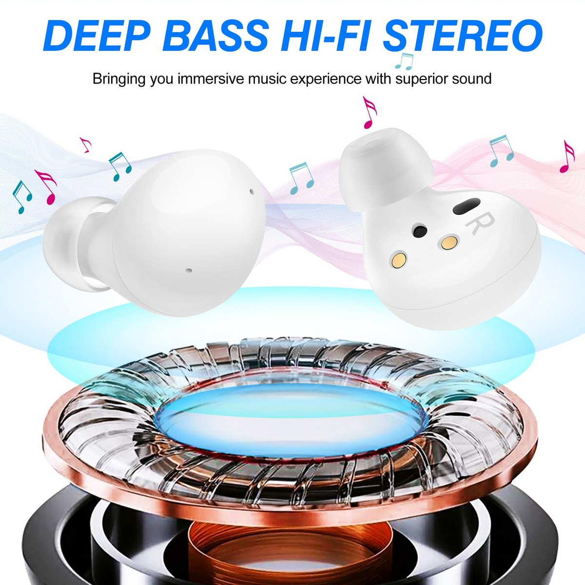 White Truly Wireless Bluetooth Headphones with Noise Isolation Y7867