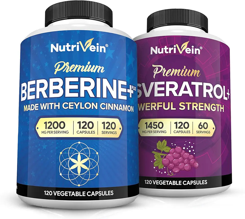 Berberine HCL 1200mg & Resveratrol with Ceylon Cinnamon & Acai Berry 120 Caps D69042