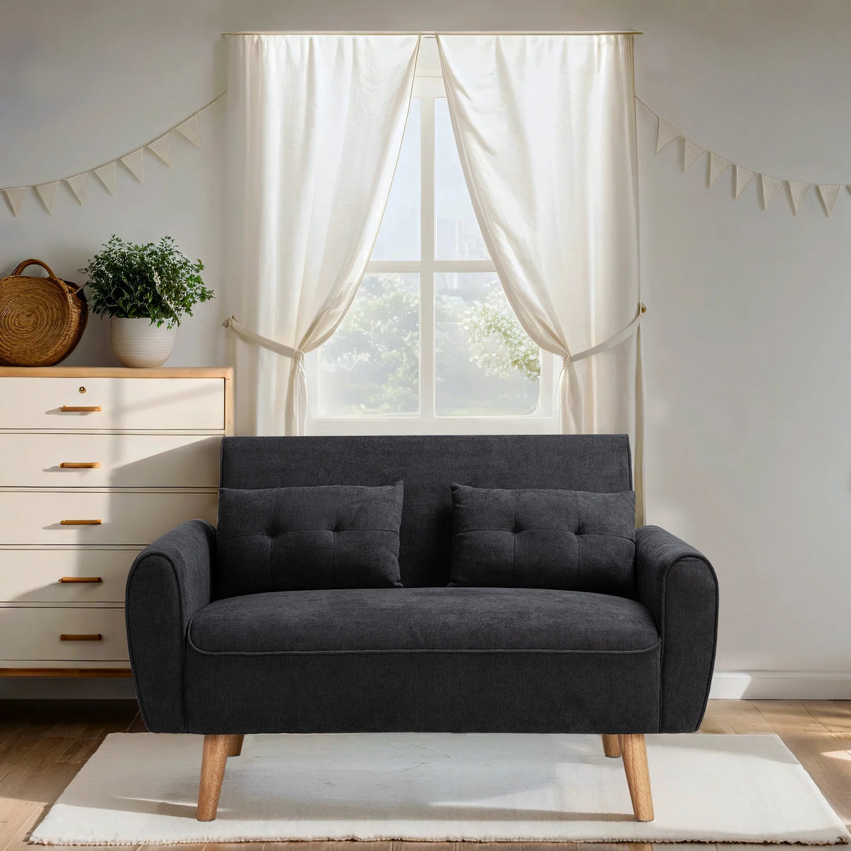 Dark Grey Fabric Upholstered 2-Seat Sofa S93986
