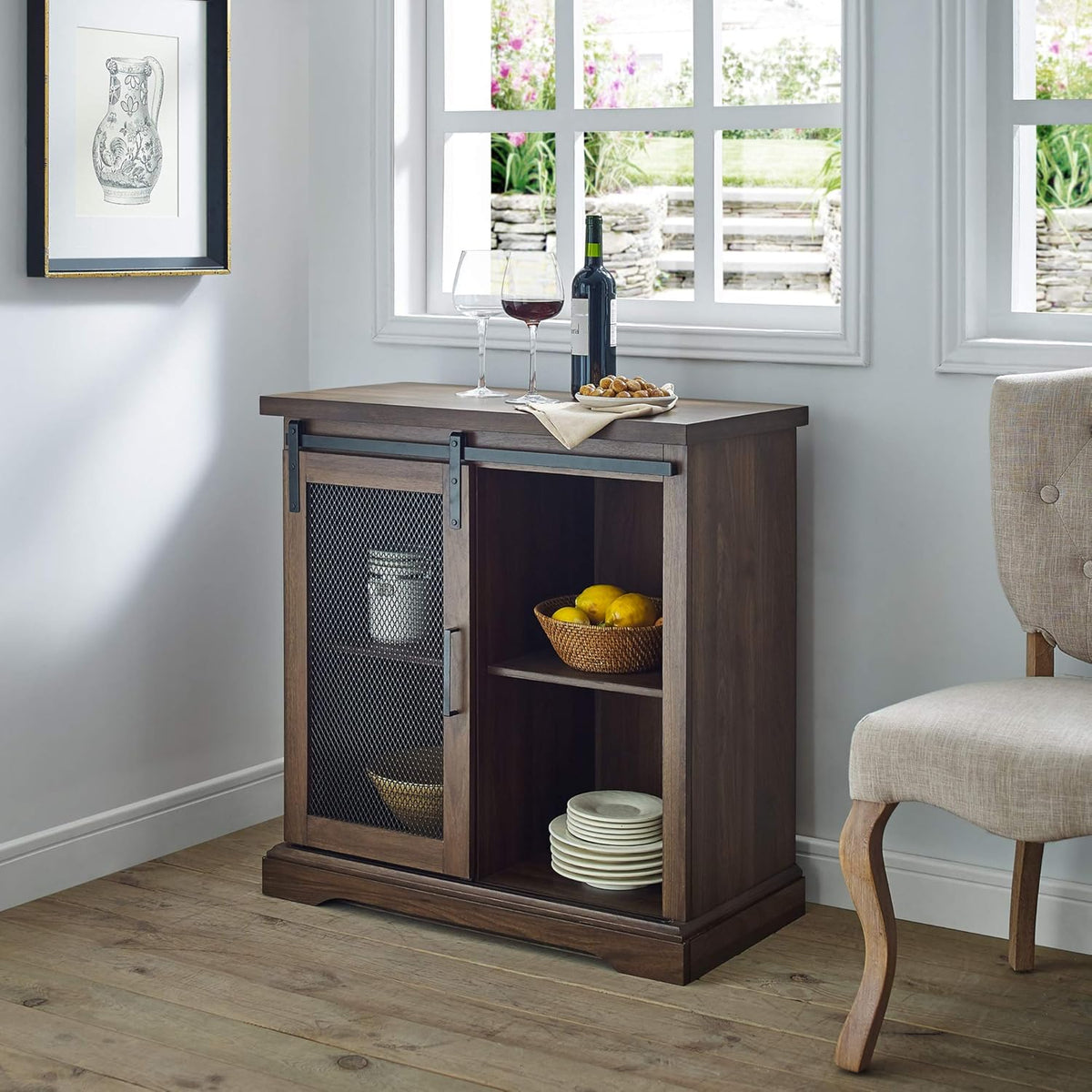 White Oak Sliding Slat Door Storage Cabinet F4253