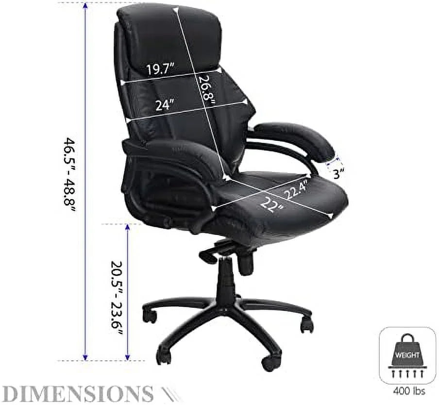 Black High Back Ergonomic Office Chair 400 lbs PU Leather L958